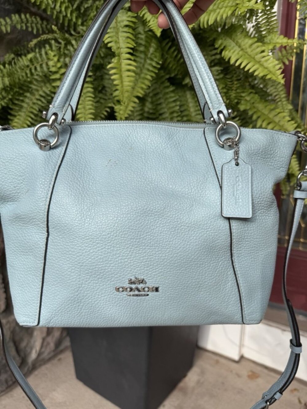 Coach Powder Blue Kacey Satchel Handbag Strap Hang Tag C6229